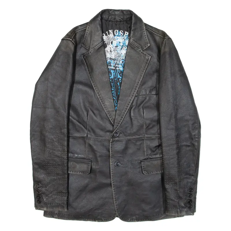 NORTHERN SOUL Mens Blazer Jacket Black Leather S