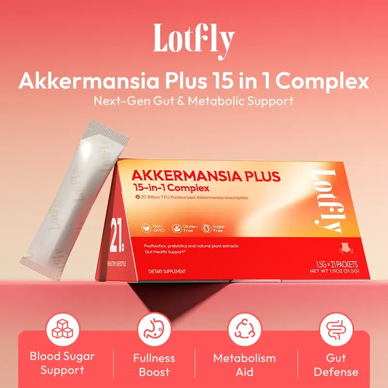Expert Formula LOTFLY Akkermansia Plus | 15-in-1 Complex Powder with Prebiotic Fibers & Trace Minerals – Supports Gut Healt...