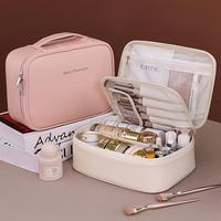 Portable Makeup Bag with Detachable Makeup Brush Holder, Large Capacity Cosmetic Storage Bag, Waterproof Makeup Organizer, Ma...