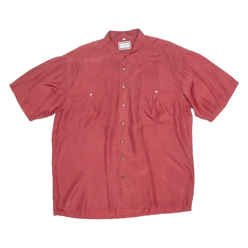 LES CHEMISE Mens Plain Shirt Maroon Silk Long Sleeve L