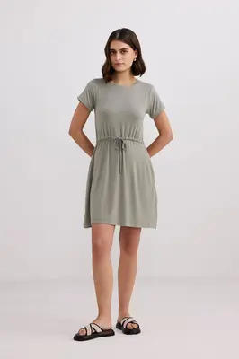 Drawstring Short T-shirt Dress in Light Olive | Color: Frost & Mist | Size: 3XL