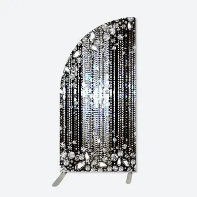 Aperturee Half Moon Black Silver Dance Party Arch Backdrop | Chiara Arch Backdrop Diy | Custom Chiara Arched Covers | Round A...
