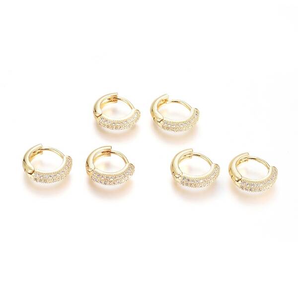 Brass Micro Pave Clear Cubic Zirconia Huggie Hoop Earrings