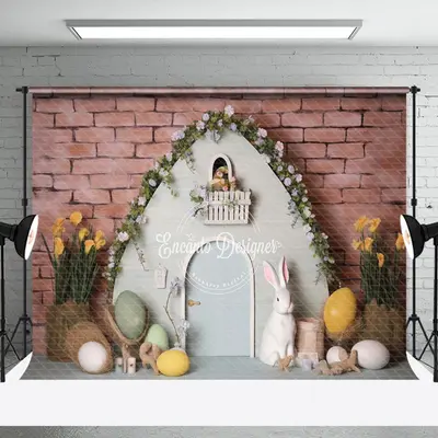 Brick Wall Door Egg Floral Easter Photo Backdrop - Aperturee