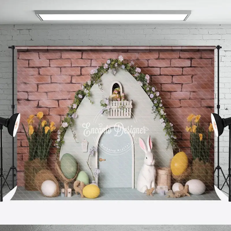 Brick Wall Door Egg Floral Easter Photo Backdrop - Aperturee