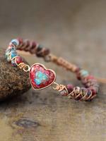 Vintage Heart Decor Beaded Design Drawstring Bracelet, Boho Style Hand Jewelry for Women & Men, Fashion Boho Stone Bracelet f...