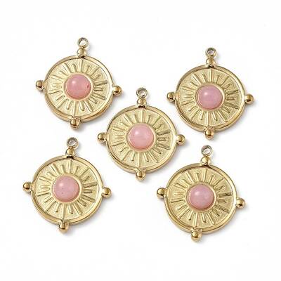 PVD Vacuum Plating 201 Stainless Steel Natural Rose Quartz Pendants