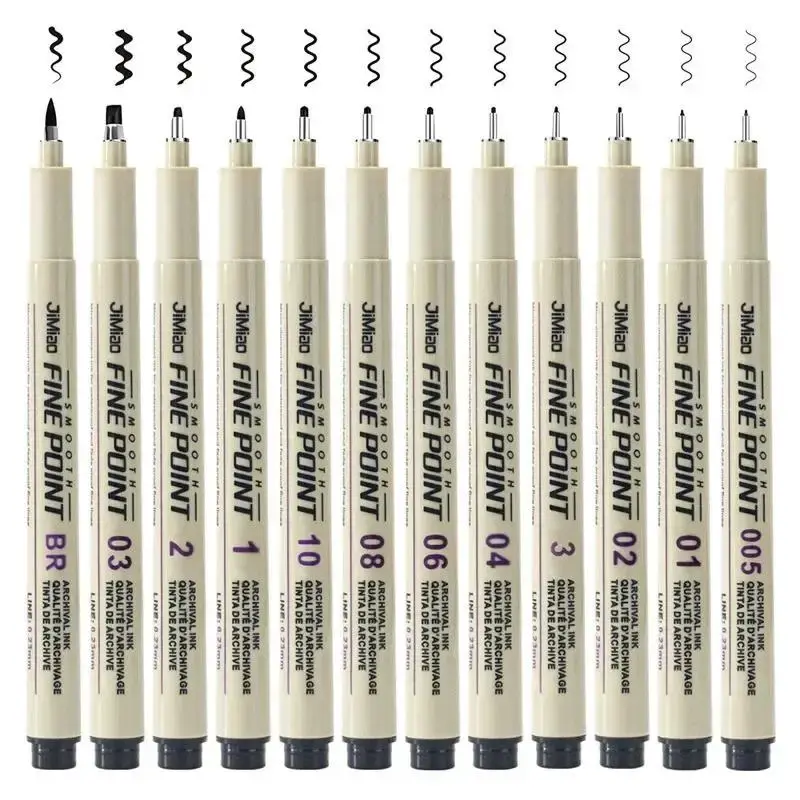 Waterproof Fine Point Pen, 6/9/12pcs Smooth Fine Point Pen, Art Supplies for Drawing, Painting, Sketching, Architecture, Desi...
