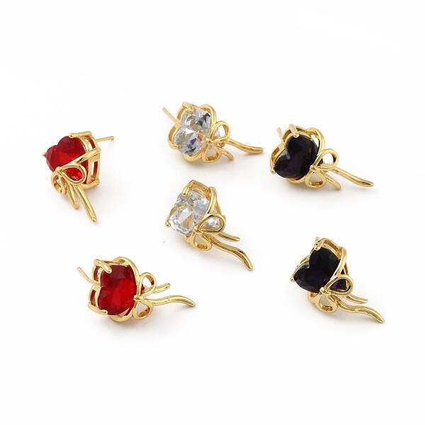 Cubic Zirconia Heart with Bowknot Stud Earrings