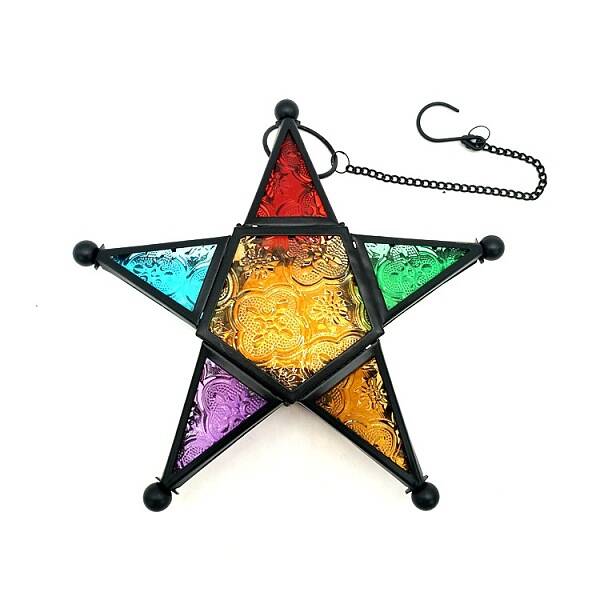 Star Shape Glass and Iron Candle Holder