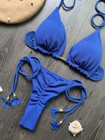 Two-Piece Set Women's Solid Color Bikini Set, Casual Fashion Chic Swim Bra & Swim Panty Set, Ladies Swimsuit for Beach Holida...