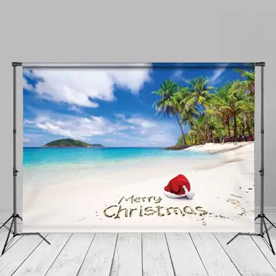 Red Hat Beach Coconut Christmas In July Backdrop - Aperturee