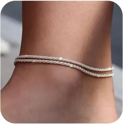 TEWIKY Dainty Layered Waterproof Anklet&Necklace For Women Adjustable Womens Anklet Set Stackable Figaro Beaded Cuban Link An...