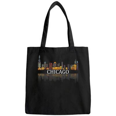 Chicago City Skyline Lights At Night Tote Bag