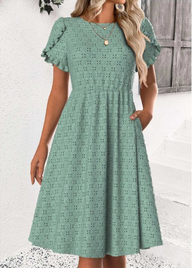 Modlily Sage Green Short Sleeve Round Neck Dress - XL