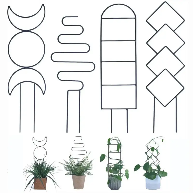 Modern Metallic Plant Trellis, 4 Counts/set Mixed Size Indoor Plant Trellis, Climbing Plant Support Rack, Gardening Supplies,...