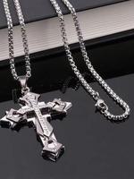 Rhinestone Decorated Cross Pendant Necklace, Stainless Steel Jewelry for Party, Daily Clothing Decor, Trendy All-match & Exqu...