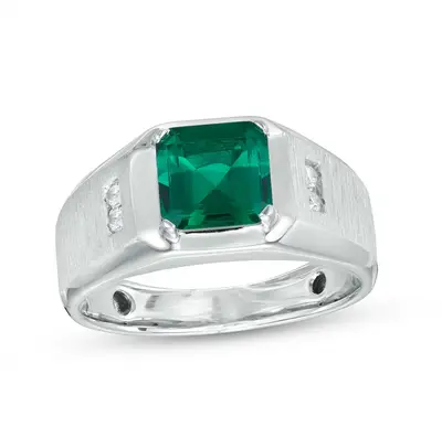 10K White Gold 2.1 to 7.1 CT Emerald Cut Lab Created Emerald & Diamond Engagement Band for Men