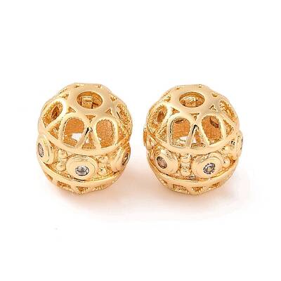 Brass Micro Pave Clear Cubic Zirconia Beads