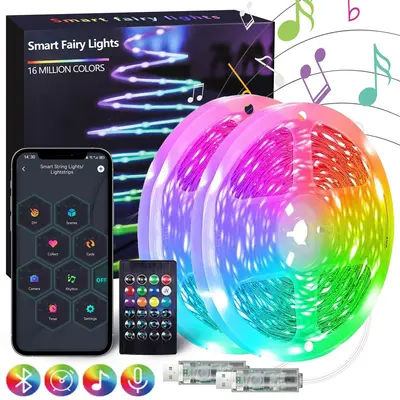 RGB Color Changing LED Light Strip with Remote Control, USB Powered Music Sync LED Light Strip, LED Lights for Bedroom, Room ...