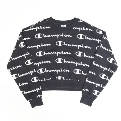 CHAMPION Cropped Logo Black Sweatshirt Womens L