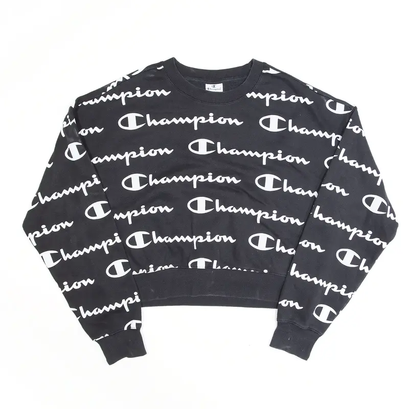CHAMPION Cropped Logo Black Sweatshirt Womens L