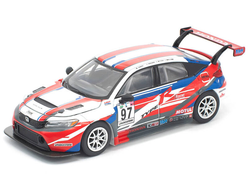 Honda Civic Type R TCR #97 M&K Racing White with Blue and Red Graphics 1/64 Diecast Model Car by Pop Race