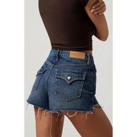 PacSun Women's Dark Indigo Button Pocket High Waisted Denim Festival Shorts