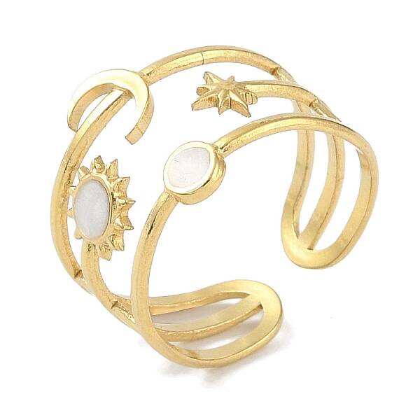 Ion Plating(IP) 304 Stainless Steel Enamel Cuff Finger Rings