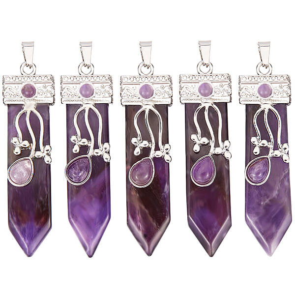 5Pcs Natural Amethyst Big Pendants