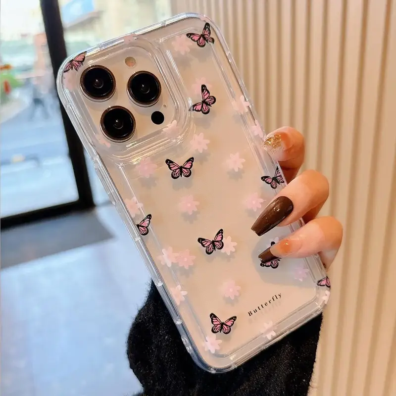 Butterfly Pattern Phone Case, Cute Fashion Decorative Phone Protector Cover, Phone Accessories Compatible With iPhone Series