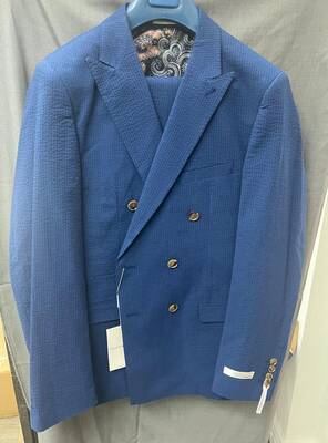 Blue Double Breasted Seersucker Suit
