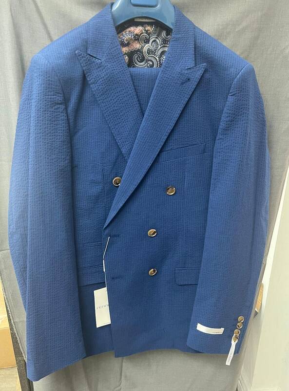 Blue Double Breasted Seersucker Suit