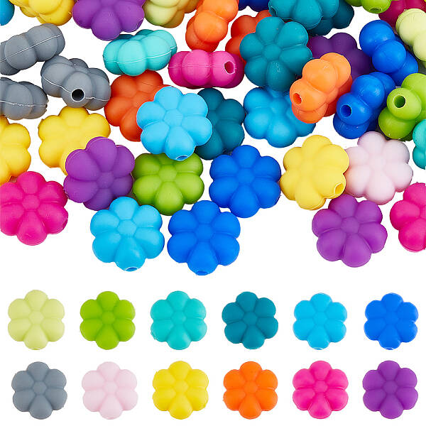 72Pcs 12 Colors Flower Food Grade Eco-Friendly Silicone Beads
