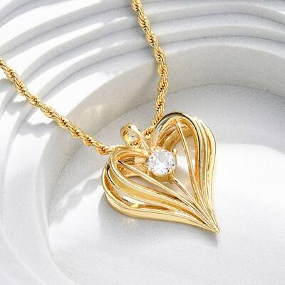Brass Pave Clear Cubic Zirconia Heart Pendant Necklaces for Women