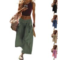 Ommig Women's Loose Wide Leg Track Pants Drawstring Pockets Elastic Waist Capri Hiking Pants
