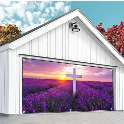 Aperturee Purple Lavender Cross Easter Garage Door Banner, 8X4FT(2.4X1.2M), 22.65 USD, garage door banners, NYCD6I39-A