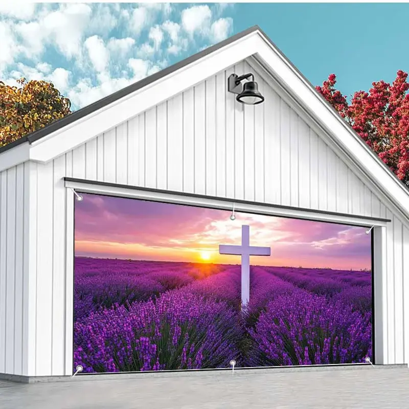 Aperturee Purple Lavender Cross Easter Garage Door Banner, 8X4FT(2.4X1.2M), 22.65 USD, garage door banners, NYCD6I39-A