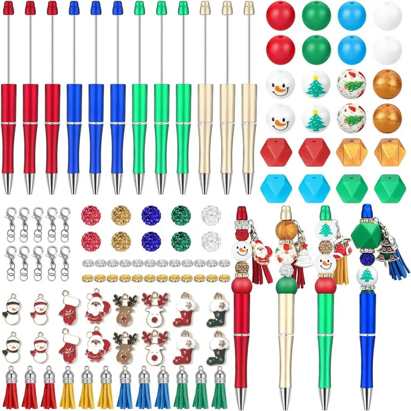 Theme Beading Pen Kit, 73pcs/set Beading Ink Pen & Different Beads & Pendants & Tassels & Lobster Closures, Beading & Jewelle...