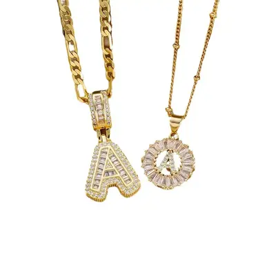 Golden A-Z Alphabet Pendant Necklace Set - Personalized Faux Zircon for Women and Men, 2-Pack with Elegant Gift for Birthdays...