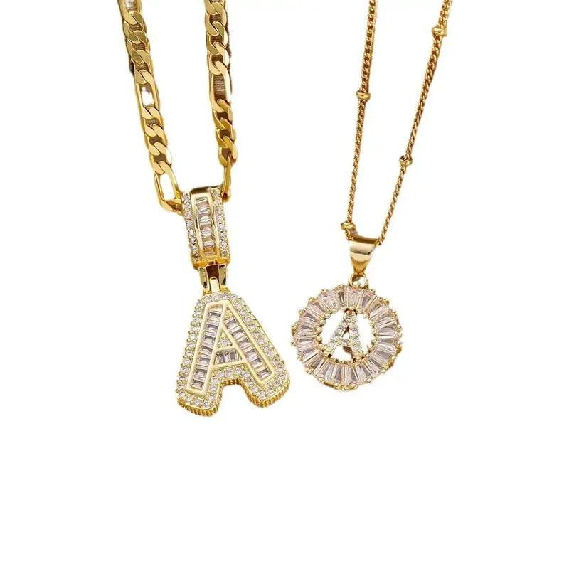 Golden A-Z Alphabet Pendant Necklace Set - Personalized Faux Zircon for Women and Men, 2-Pack with Elegant Gift for Birthdays...