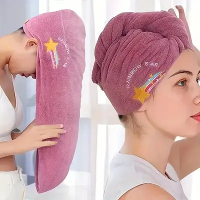 Rainbow Pattern Hair Drying Towel, 1 Count Coral Fleece Hair Drying Towel, Soft Comfortable Hair Drying Cap, Water Absorption...