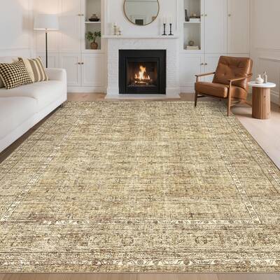 Garvee Floral Rugs 9x12 Washable Soft Non Slip Area Rug Vintage Floral Print Beige for Living Room Bedroom Dining Room Office