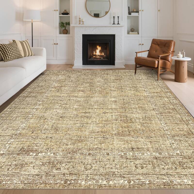 Garvee Floral Rugs 9x12 Washable Soft Non Slip Area Rug Vintage Floral Print Beige for Living Room Bedroom Dining Room Office