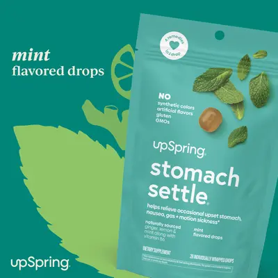 UpSpring Stomach Settle Drops for Occasional Nausea Relief/Upset Stomach with Ginger, Lemon, Spearmint, and B6. Mint Flavor D...