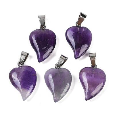 Natural Amethyst Heart Pendants