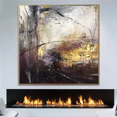 Abstract Wall Art Canvas Modern Purple Painting Original Fine Art Gold Leaf Artwork Creative Painting Heavy Textured Art | PU...