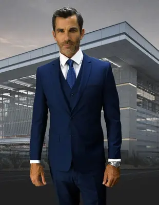 Men's 3-Piece Ultra-Slim Wool Suit Solid Colors