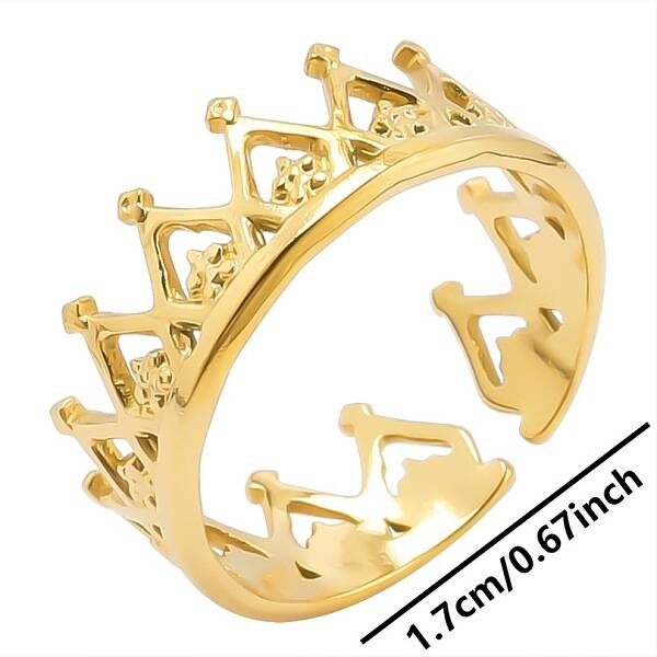 Vintage Hollow Crown 304 Stainless Steel Cuff Rings