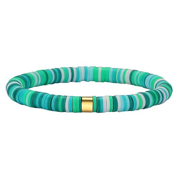 Polymer Clay Heishi Surfer Stretch Bracelet with 304 Stainless Steel Beaded